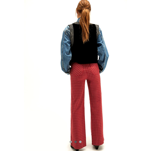 Free People Sofia Wide Flare Pants Red Combo Size 14 - Picture 2 of 3